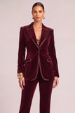 Burgundy Velvet Peak Lapel 2 Piece Business Suits with Sleeves