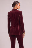 Burgundy Velvet Peak Lapel 2 Piece Business Suits with Sleeves