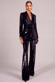 Sparkly Black Sequins Shawl Lapel 2 Piece Business Suits with Buttons