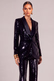 Sparkly Black Sequins Shawl Lapel 2 Piece Business Suits with Buttons