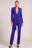 Royal Blue Shawl Lapel Long Sleeves Business Suits with Sash