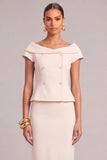 Ivory Pencil Boat Neck Midi Business Suits with Button