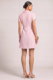 Pink Collar Neck Tweed Short Pageant Interview Dress with Button