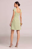 Light Green A-Line Square Neck Tweed Short Pageant Interview Dress with Button