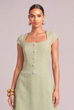 Light Green A-Line Square Neck Tweed Short Pageant Interview Dress with Button