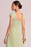 Light Green A-Line Square Neck Tweed Short Pageant Interview Dress with Button