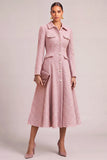 Pink A-Line Collar Neck Long Sleeves Midi Blazer Dress with Button