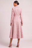 Pink A-Line Collar Neck Long Sleeves Midi Blazer Dress with Button