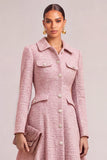 Pink A-Line Collar Neck Long Sleeves Midi Blazer Dress with Button