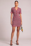 Red Grid V-Neck Fringed Tweed Pageant Interview Dress