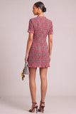 Red Grid V-Neck Fringed Tweed Pageant Interview Dress