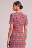 Red Grid V-Neck Fringed Tweed Pageant Interview Dress