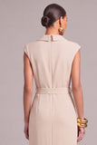 Ivory Pencil Notched Lapel Midi Work Dress with Belt