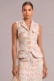 Pink 2 Piece Notched Lapel Tweed Midi Pageant Interview Dress with Button