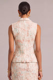 Pink 2 Piece Notched Lapel Tweed Midi Pageant Interview Dress with Button