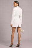 White Shawl Lapel Single Breasted Short Work Dress with Sleeves