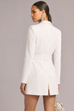 White Shawl Lapel Single Breasted Short Work Dress with Sleeves