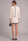 White 2 Piece Round Neck Short Work Dress with Pockets