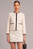 White 2 Piece Round Neck Short Work Dress with Pockets