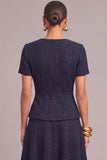 Navy 2 Piece V-Neck A-Line Midi Work Dress with Button