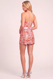 Sparkly Pink Sequins Strapless Bodycon Short Cocktail Dress with Bow