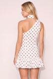 White Black Dot High Neck Ruffled Short Cocktail Dress
