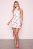 White Black Dot High Neck Ruffled Short Cocktail Dress