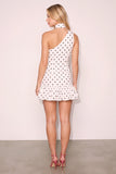 White Black Dot High Neck Ruffled Short Cocktail Dress