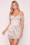 White Black Dot Off the Shoulder Ruched Short Cocktail Dress