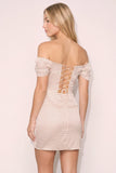 White Black Dot Off the Shoulder Ruched Short Cocktail Dress