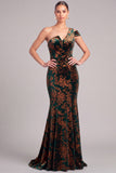 Peacock Green Mermaid One Shoulder Floral Long Formal Dress