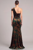 Peacock Green Mermaid One Shoulder Floral Long Formal Dress