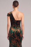 Peacock Green Mermaid One Shoulder Floral Long Formal Dress