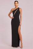 Black Golden Sheath One Shoulder Long Formal Dress with Slit