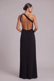 Black Golden Sheath One Shoulder Long Formal Dress with Slit