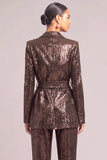 Brown Sparkly Sequins Peak Lapel Long Sleeves Business Suits with Belt