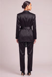 Black 2 Piece Peak Lapel Long Sleeves Business Suits with Belt