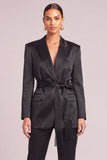 Black 2 Piece Peak Lapel Long Sleeves Business Suits with Belt