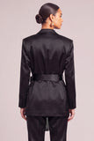 Black 2 Piece Peak Lapel Long Sleeves Business Suits with Belt