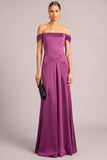 Plum Mermaid Off the Shoulder Satin Long Formal Dress