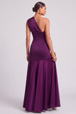 Plum One Shoulder Ruched Satin Long A-Line Formal Dress