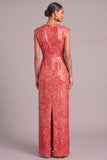 Sparkly Sequins Red Sheath Cowl Neck Ruched Long Formal Dress with Rhinestone