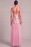 Pink Sparkly A-Line Spaghetti Straps Sequins Maxi Formal Dress