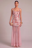 Pink Mermaid Sparkly Square Neck Sequins Maxi Formal Dress
