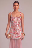 Pink Mermaid Sparkly Square Neck Sequins Maxi Formal Dress