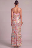 Sparkly Pink Mermaid Spaghetti Straps Sequins Maxi Formal Dress with Slit