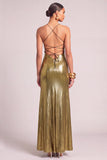 Black Golden Mermiad Spaghetti Straps Metallic Maxi Formal Dress