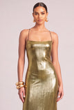 Black Golden Mermiad Spaghetti Straps Metallic Maxi Formal Dress