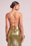 Black Golden Mermiad Spaghetti Straps Metallic Maxi Formal Dress