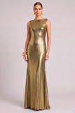 Black Golden Mermaid Boat Neck Ruffled Maxi Formal Dress